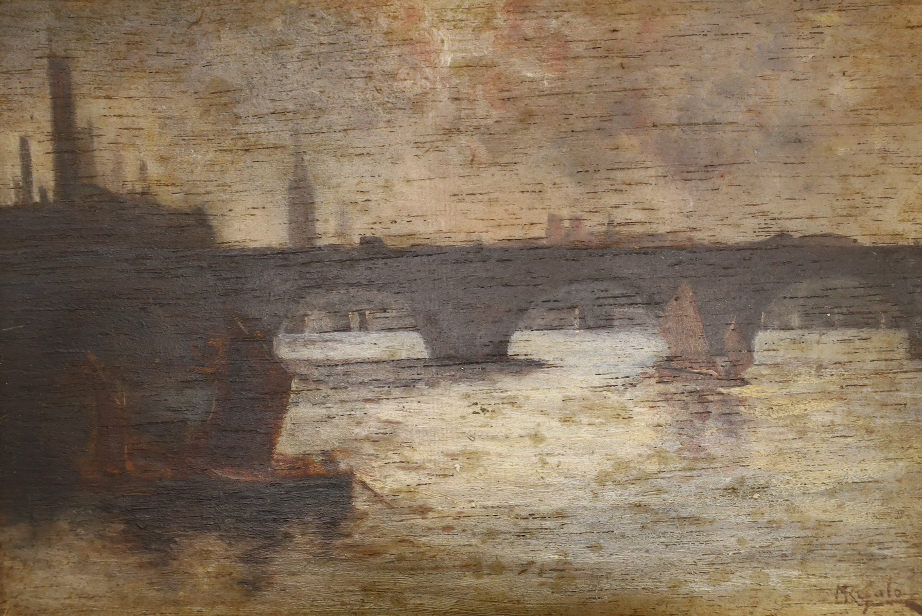 M.K. Galo, two oils on board, 'The Thames at Twilight' and a similar scene, one signed, 14 x 22cm and 12 x 22cm